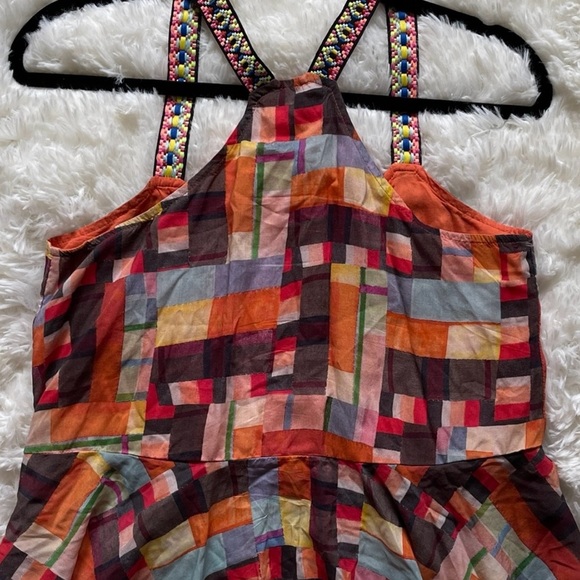 Pilcro Anthropologie Patchwork‎ Apron Tank Button Front Adjustable Straps Size S - Picture 6 of 12